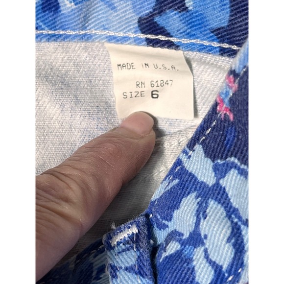Vintage 90s Blue Floral Denim High Waist Button Front Mini Skirt Size 6 - Picture 7 of 9